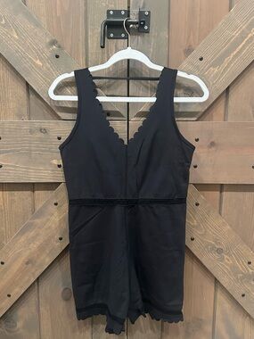 FP Movement by Free People Black Scallop-Trim Romper